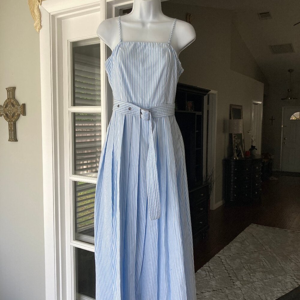 a new day Blue White Striped Sleeveless Belted Midi Dress  6 - Picture 15 of 15